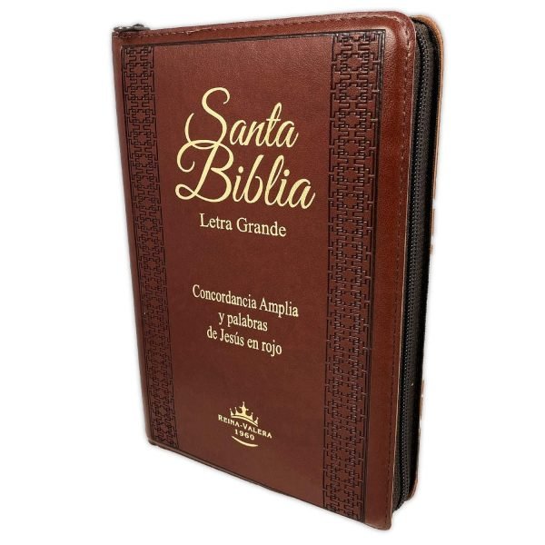 Biblia Letra Grande Tamaño Manual con Cierre Imitacion Piel Marron con Concordancia e Index Reina Valera 1960